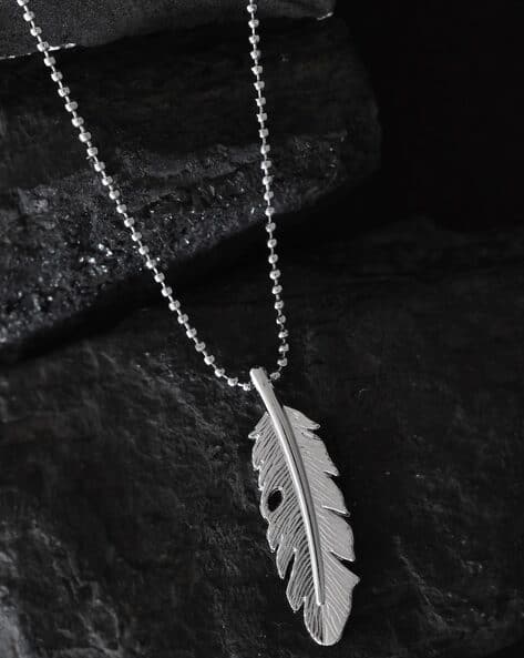 Men Silver-Plated Chain with Leaf Pendant