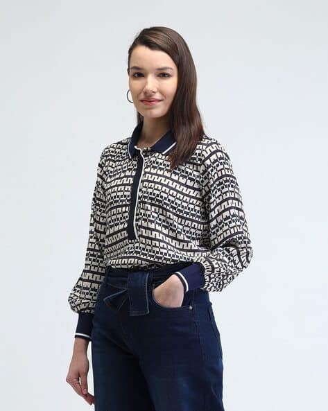 U.S. Polo Assn. Women Geometric Print Regular Fit Polo T-Shirt