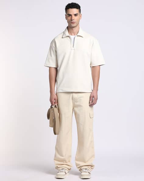 Buy Altheory by AZORTE Pop-Over Quarter Zip Polo T-Shirt Online