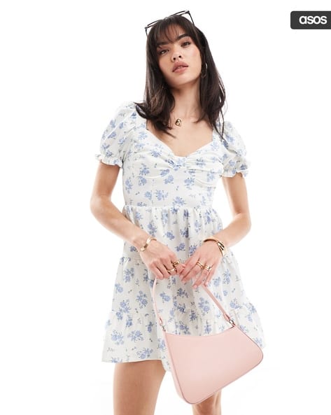 Women Floral Print Tiered Dress