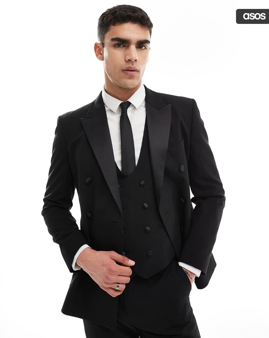 Men Double-Breasted Skinny Fit Suit Blazer