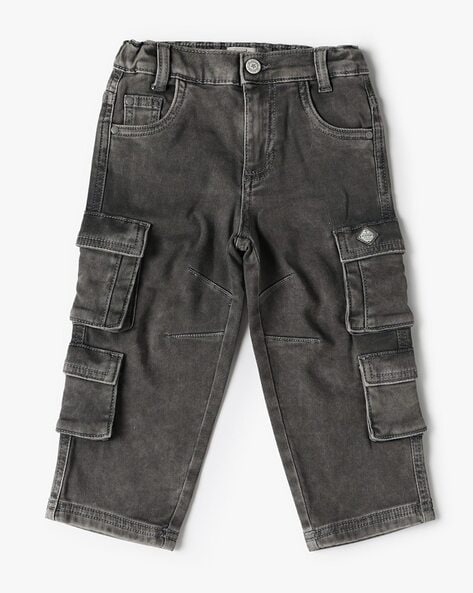 Boys Lightly Washed Regular Fit Cargo Jeans