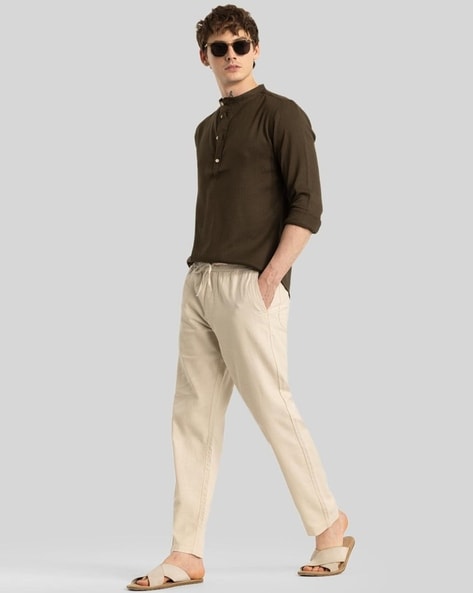 Men Slim Fit Pants with Slip Pockets