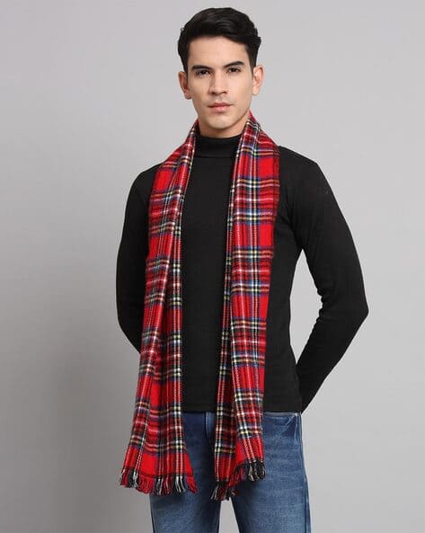 Men Checked Scarf with Tassels