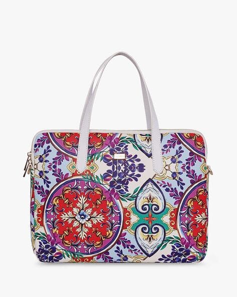 Lino Perros Women Floral Print Laptop Bag with Detachable Strap