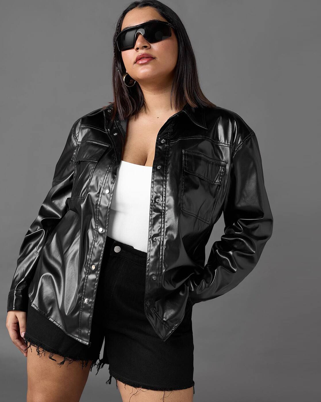 Buy Freakins Women Regular Fit Leather Shacket Online | Ajio.com
