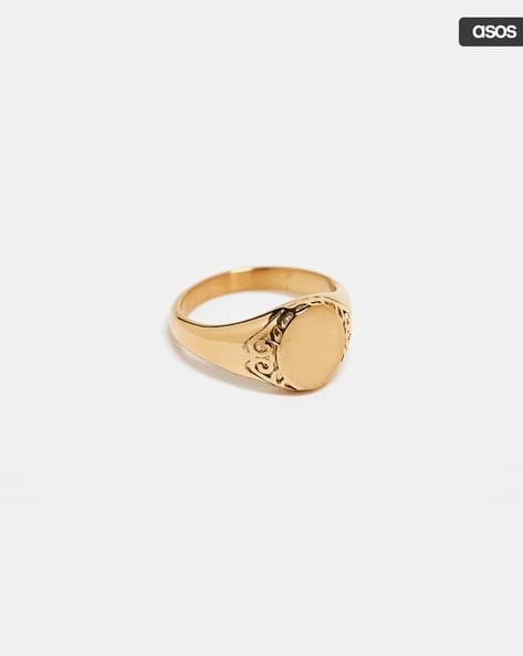 Men Waterproof Stainless Signet Ring with Outer Design