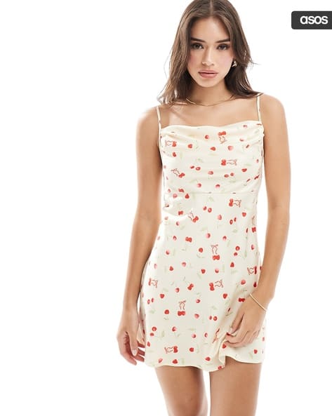 Women Cherry Print Strappy Sheath Dress