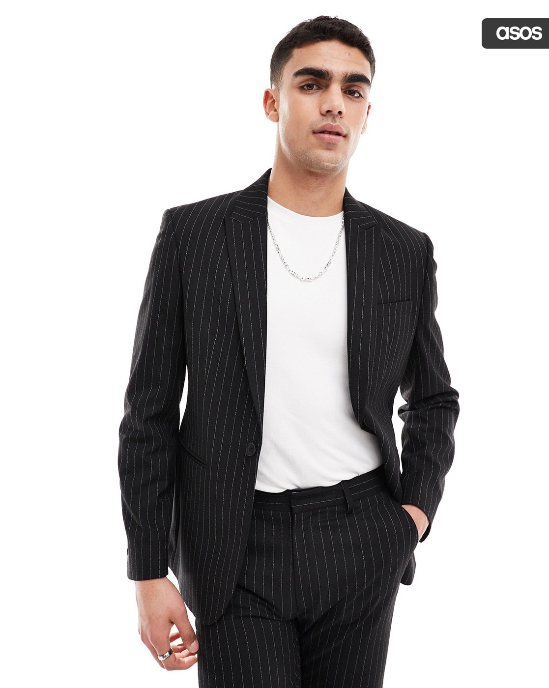 Men Striped Single-Breasted Slim Suit Blazer