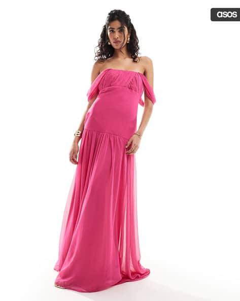 Women Off-Shoulder Drop Waist Maxi Dress