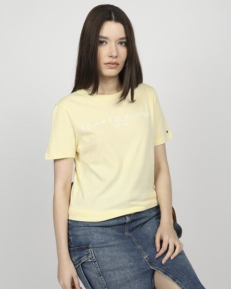 Women Corp Logo Print Regular Fit Crew-Neck T-Shirt