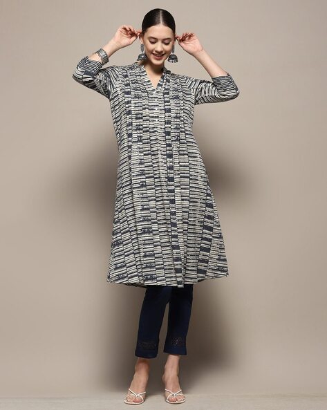 Biba Women Striped Cotton A-Line Kurta