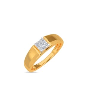 Yellow Gold Diamond Studded Ring - Square Classic Band Ring For Him-image-30