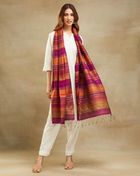 Women Striped Stole with Tassels Price in India