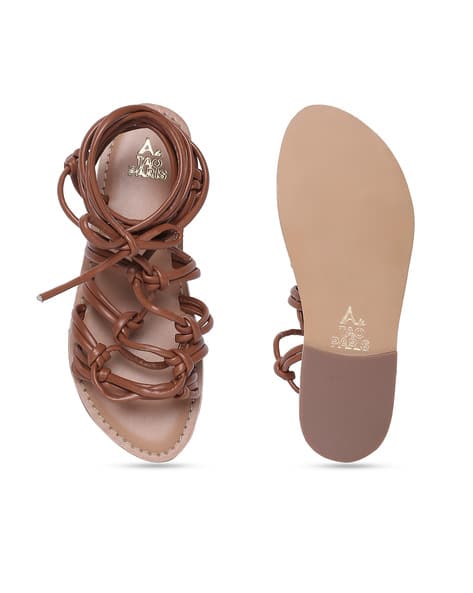 Womens Sandals Brown Lace Up Gladiator Sandals Buy Tan Flat
