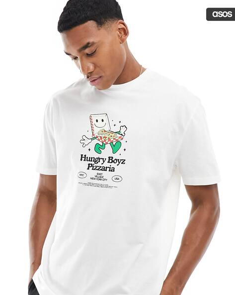ASOS DESIGN Men Cartoon Print Relaxed Fit Crew-Neck T-Shirt