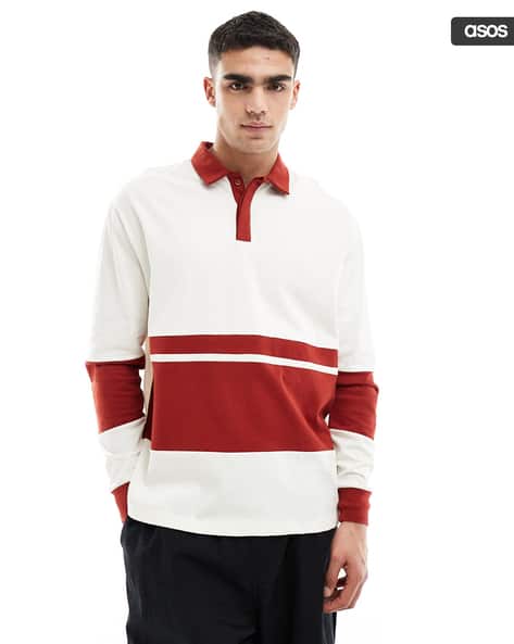 Men Cut Sew Relaxed Fit Rugby Polo T-Shirt