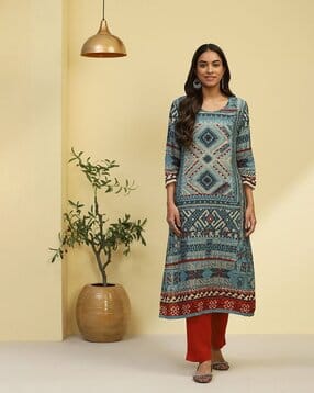 biba Women Geometric Print Straight Kurta-picture-41