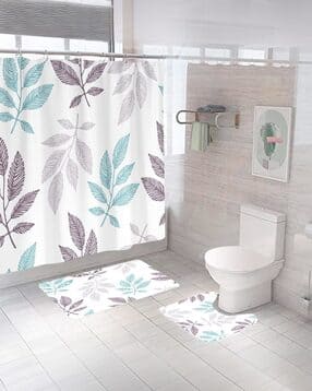 savya home Set of 2 Leaf Print Bathroom Mats & Shower Curtain-picture-33