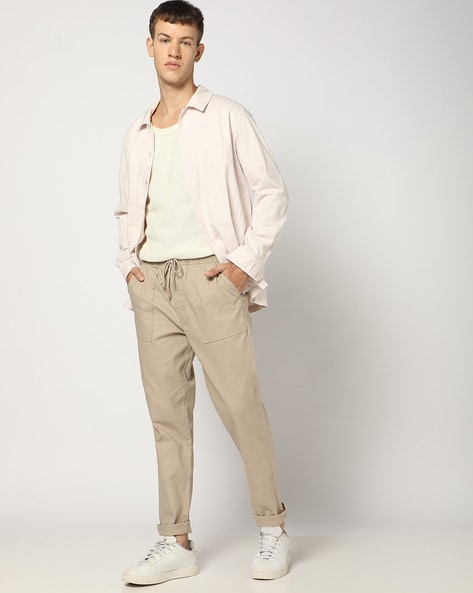 Men Regular Fit Flat-Front Chinos