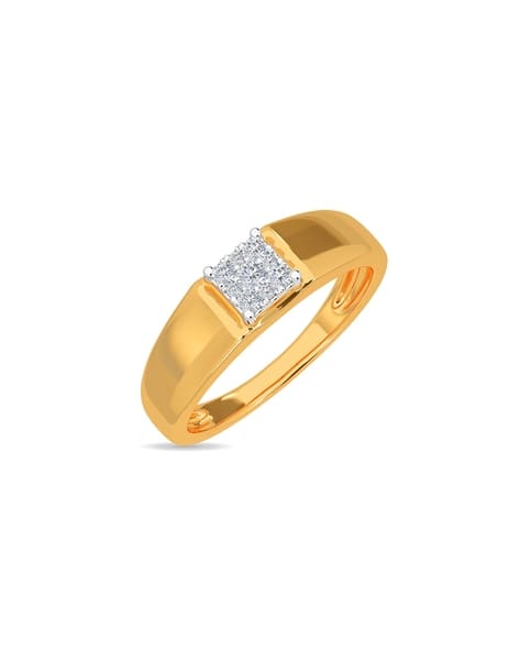 Yellow Gold Diamond Studded Ring Square Classic Band Ring For Him