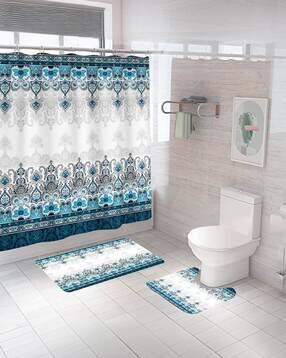 savya home Set of 2 Floral Print Bathroom Mats & Shower Curtain-picture-20