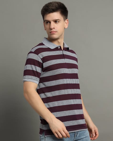 Men Regular Fit Striped Polo T-Shirt