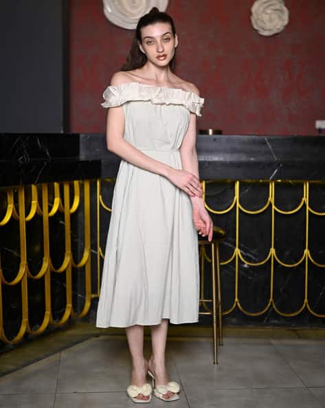 Buy Odette Women Off-Shoulder Fit & Flare Dress Online | Ajio.com
