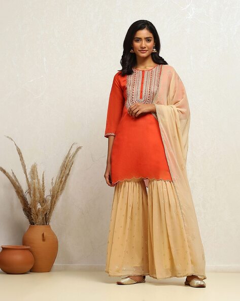 Biba orange kurta best sale