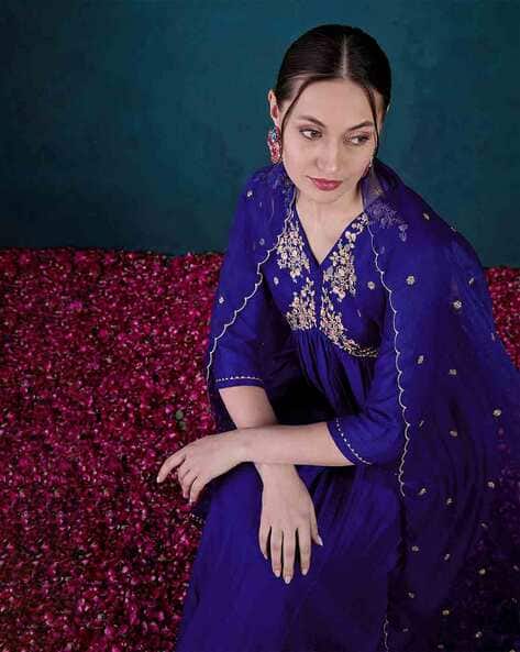 KVS FAB Women Embroidered Flared Kurta Palazzos Set with Dupatta