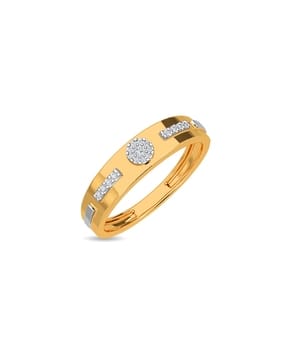 Yellow Gold Diamond Studded Ring - Linear Diamond Ring For Him-image-36