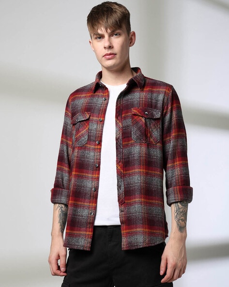 Men Plaid Check Relaxed Fit Shirt