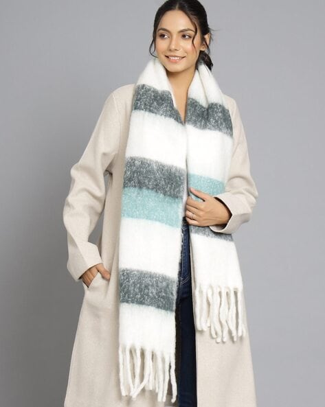 Women colour-Block Scarf with Tassels Price in India