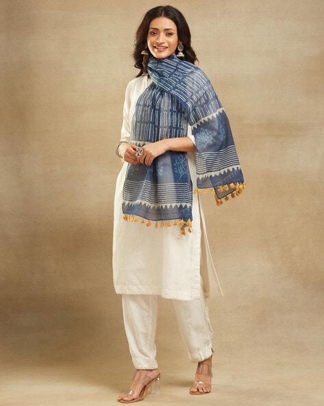 Women Striped Stole with Tassels Price in India