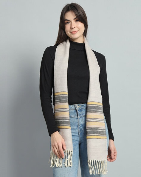 Women Stripes Scarf with Tassels Price in India