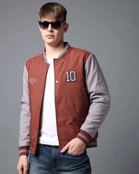 Men Regular Fit Varsity Jacket