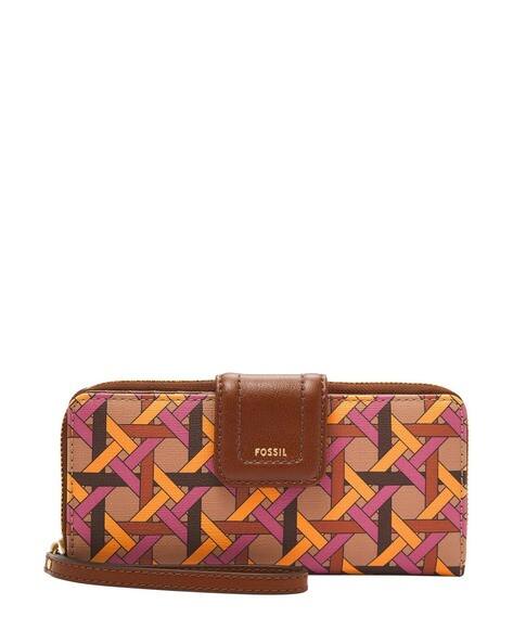 Brand Embossed Foldover Leather Clutch