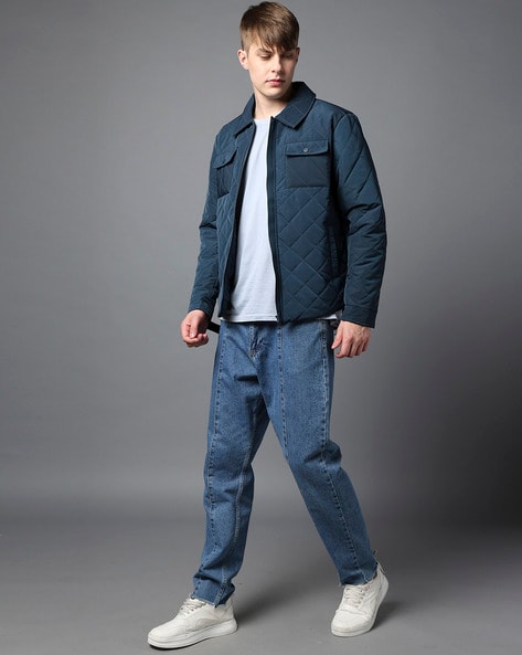 Men Quilted Regular Fit Bomber Jacket