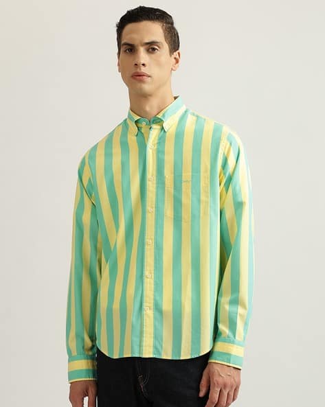 Striped Regular Fit Cotton Shirt with Patch Pocket