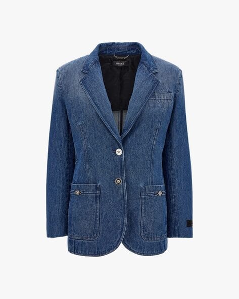 Buy VERSACE Oversized Tailored Denim Blazer | Blue Color Women