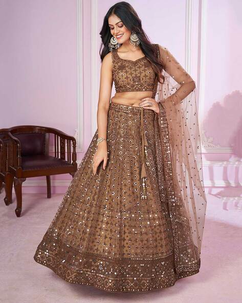 Women Embroidered Flared Lehenga Choli Set with Dupatta