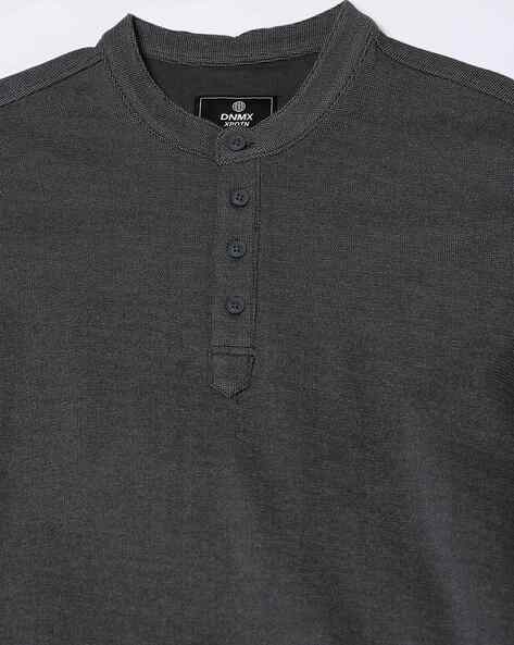 ANCELLM HENLEY RIB LS T-SHIRT （GRAY） Buy DNMX Men Slim Fit Henley T-Shirt Online | Ajio.com