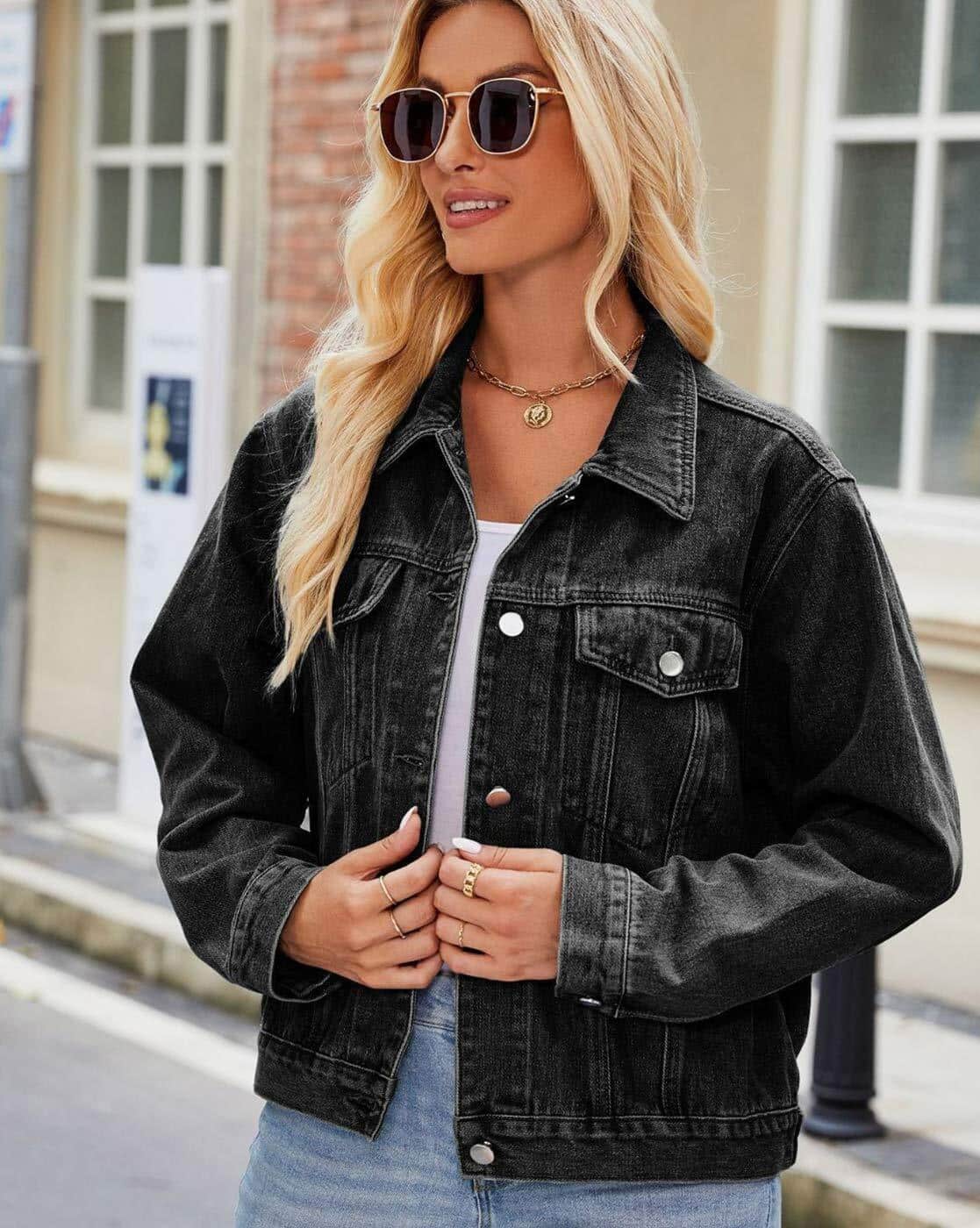 OVY Black Washed Heavy Oz Denim Jacket Oversized Washed Black