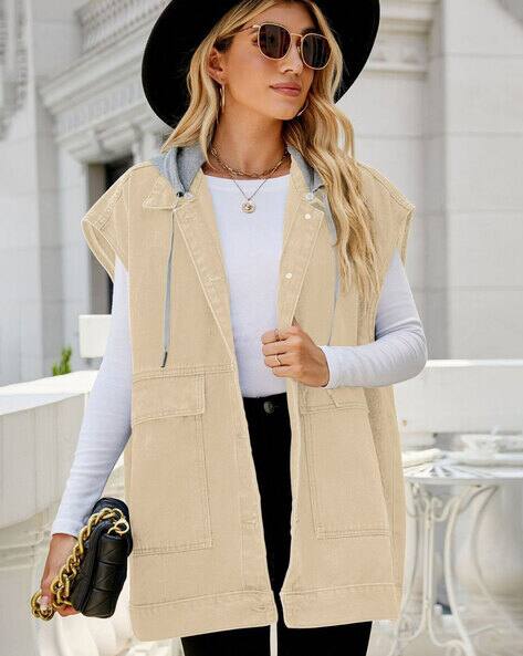 OH RARE Women Relaxed Fit Hooded Denim jacket