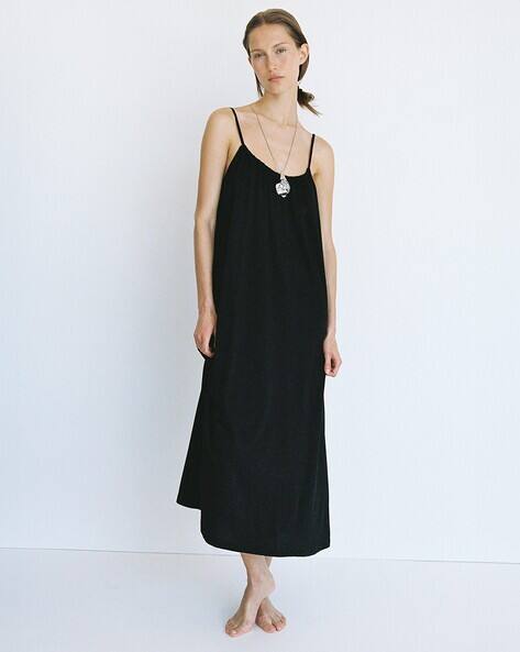 pleated waist midi jersey dress - navy flowers reviews Johanna Pleated Twill Midi Dress