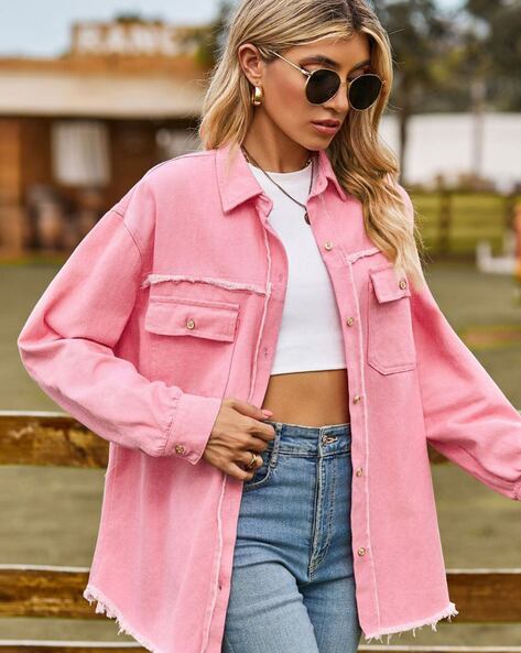 Pale pink denim jacket fashion womens