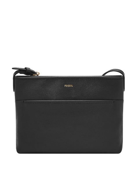 Brand Print Leather Crossbody Handbag with Adjustable Strap