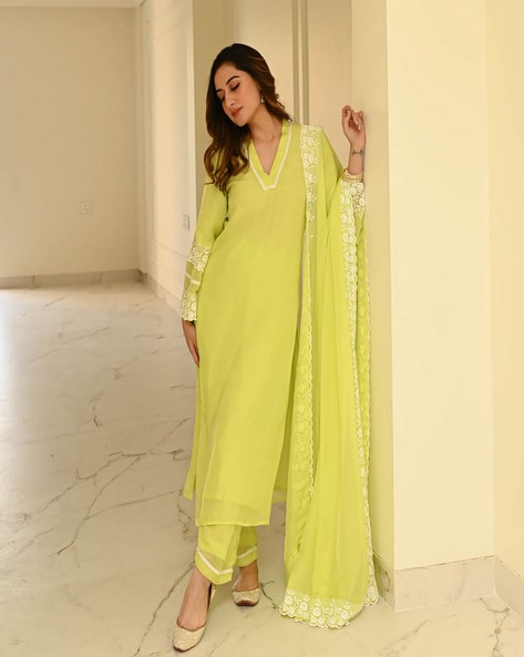 Women Embroidered Straight Kurta Set Price in India