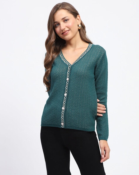 Buy Green Sweaters Cardigans for Women by MADAME Online Ajio