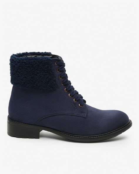 Ankle Length Navy Blue Flat Ankle Boots Billie Navy Wide Fit Mid